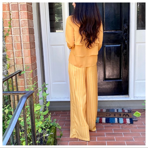 Chic Mustard striped wide leg palazzo pants - Picture 3 of 10